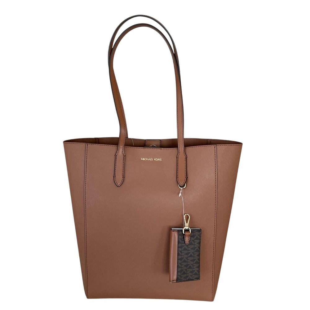 Michael Kors Vincent Large Saffiano Leather Brown Tote Bag With Card Case NWT